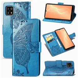 Embossing Mandala Flower Butterfly Leather Wallet Case for Sharp AQUOS sense4 SH-41A - Blue