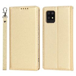 Ultra Slim Magnetic Automatic Suction Silk Lanyard Leather Flip Cover for Sharp AQUOS Air / Zero6 SHG04 - Golden