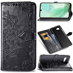 Embossing Imprint Mandala Flower Leather Wallet Case for Sharp Aquos R2 Compact - Black