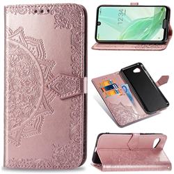 Embossing Imprint Mandala Flower Leather Wallet Case for Sharp Aquos R2 Compact - Rose Gold