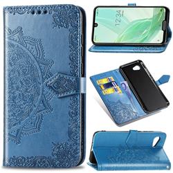 Embossing Imprint Mandala Flower Leather Wallet Case for Sharp Aquos R2 Compact - Blue