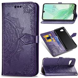 Embossing Imprint Mandala Flower Leather Wallet Case for Sharp Aquos R2 Compact - Purple