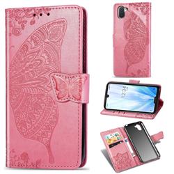 Embossing Mandala Flower Butterfly Leather Wallet Case for Sharp AQUOS R3 SHV44 - Pink