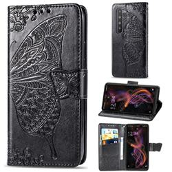 Embossing Mandala Flower Butterfly Leather Wallet Case for Sharp AQUOS R5G - Black
