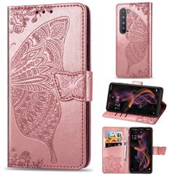 Embossing Mandala Flower Butterfly Leather Wallet Case for Sharp AQUOS R5G - Rose Gold