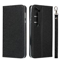 Ultra Slim Magnetic Automatic Suction Silk Lanyard Leather Flip Cover for Sharp AQUOS R5G - Black