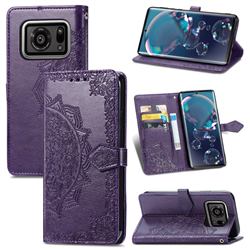 Embossing Imprint Mandala Flower Leather Wallet Case for Sharp AQUOS R6 SH-51B - Purple