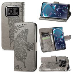 Embossing Mandala Flower Butterfly Leather Wallet Case for Sharp AQUOS R6 SH-51B - Gray