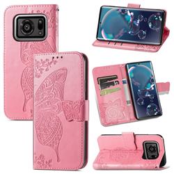 Embossing Mandala Flower Butterfly Leather Wallet Case for Sharp AQUOS R6 SH-51B - Pink