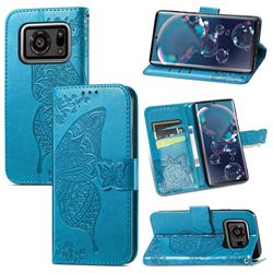 Embossing Mandala Flower Butterfly Leather Wallet Case for Sharp AQUOS R6 SH-51B - Blue