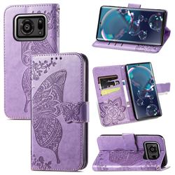 Embossing Mandala Flower Butterfly Leather Wallet Case for Sharp AQUOS R6 SH-51B - Light Purple