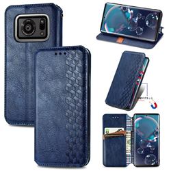 Ultra Slim Fashion Business Card Magnetic Automatic Suction Leather Flip Cover for Sharp AQUOS R6 SH-51B - Dark Blue