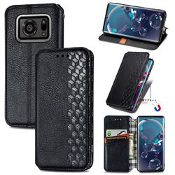 Ultra Slim Fashion Business Card Magnetic Automatic Suction Leather Flip Cover for Sharp AQUOS R6 SH-51B - Black