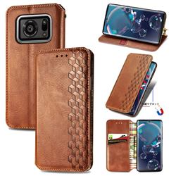 Ultra Slim Fashion Business Card Magnetic Automatic Suction Leather Flip Cover for Sharp AQUOS R6 SH-51B - Brown