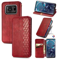 Ultra Slim Fashion Business Card Magnetic Automatic Suction Leather Flip Cover for Sharp AQUOS R6 SH-51B - Red