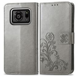 Embossing Imprint Four-Leaf Clover Leather Wallet Case for Sharp AQUOS R6 SH-51B - Grey