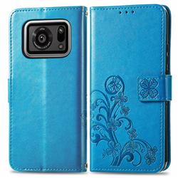 Embossing Imprint Four-Leaf Clover Leather Wallet Case for Sharp AQUOS R6 SH-51B - Blue
