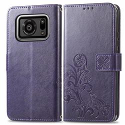 Embossing Imprint Four-Leaf Clover Leather Wallet Case for Sharp AQUOS R6 SH-51B - Purple