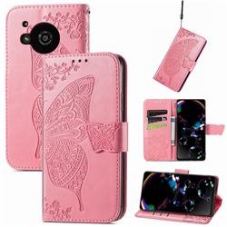 Embossing Mandala Flower Butterfly Leather Wallet Case for Sharp AQUOS R7 SH-52C - Pink