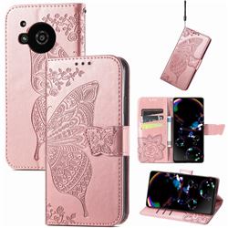 Embossing Mandala Flower Butterfly Leather Wallet Case for Sharp AQUOS R7 SH-52C - Rose Gold