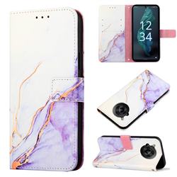 Purple White Marble Leather Wallet Protective Case for Sharp AQUOS R7 SH-52C