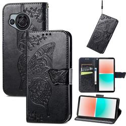 Embossing Mandala Flower Butterfly Leather Wallet Case for Sharp AQUOS R8 SH-52D - Black