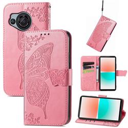 Embossing Mandala Flower Butterfly Leather Wallet Case for Sharp AQUOS R8 SH-52D - Pink