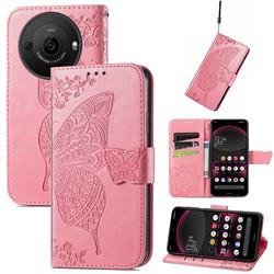 Embossing Mandala Flower Butterfly Leather Wallet Case for Sharp AQUOS R8 Pro SH-51D - Pink