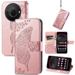 Embossing Mandala Flower Butterfly Leather Wallet Case for Sharp AQUOS R8 Pro SH-51D - Rose Gold