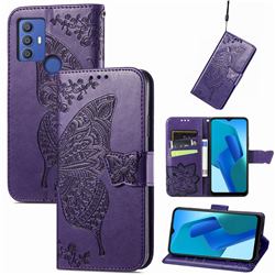 Embossing Mandala Flower Butterfly Leather Wallet Case for Sharp AQUOS V6 - Dark Purple