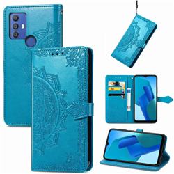 Embossing Imprint Mandala Flower Leather Wallet Case for Sharp AQUOS V6 - Blue