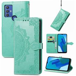 Embossing Imprint Mandala Flower Leather Wallet Case for Sharp AQUOS V6 - Green