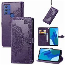 Embossing Imprint Mandala Flower Leather Wallet Case for Sharp AQUOS V6 - Purple