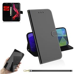 Shining Mirror Like Surface Leather Wallet Case for Sharp Aquos Zero - Black