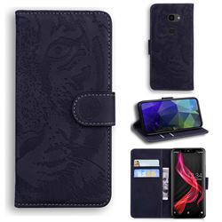 Intricate Embossing Tiger Face Leather Wallet Case for Sharp Aquos Zero - Black