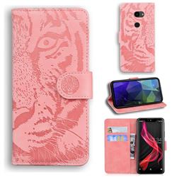Intricate Embossing Tiger Face Leather Wallet Case for Sharp Aquos Zero - Pink