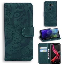 Intricate Embossing Tiger Face Leather Wallet Case for Sharp Aquos Zero - Green