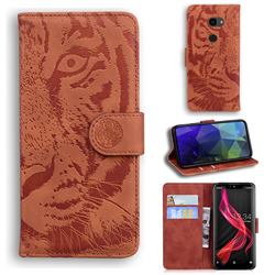 Intricate Embossing Tiger Face Leather Wallet Case for Sharp Aquos Zero - Brown