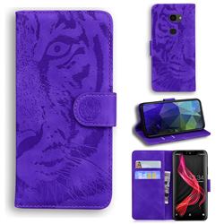 Intricate Embossing Tiger Face Leather Wallet Case for Sharp Aquos Zero - Purple