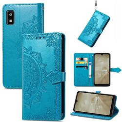 Embossing Imprint Mandala Flower Leather Wallet Case for Sharp AQUOS wish SH-M20 - Blue