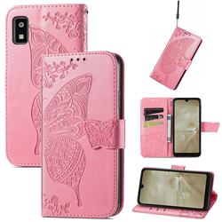 Embossing Mandala Flower Butterfly Leather Wallet Case for Sharp AQUOS wish SH-M20 - Pink