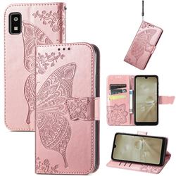 Embossing Mandala Flower Butterfly Leather Wallet Case for Sharp AQUOS wish SH-M20 - Rose Gold