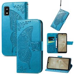 Embossing Mandala Flower Butterfly Leather Wallet Case for Sharp AQUOS wish SH-M20 - Blue