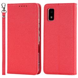 Ultra Slim Magnetic Automatic Suction Silk Lanyard Leather Flip Cover for Sharp AQUOS wish SH-M20 SHG06 - Red