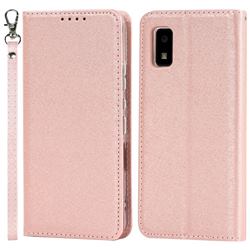 Ultra Slim Magnetic Automatic Suction Silk Lanyard Leather Flip Cover for Sharp AQUOS wish SH-M20 SHG06 - Rose Gold