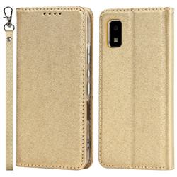 Ultra Slim Magnetic Automatic Suction Silk Lanyard Leather Flip Cover for Sharp AQUOS wish SH-M20 SHG06 - Golden