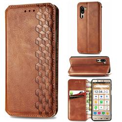 Ultra Slim Fashion Business Card Magnetic Automatic Suction Leather Flip Cover for Sharp Simple Sumaho5 - Brown
