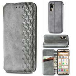 Ultra Slim Fashion Business Card Magnetic Automatic Suction Leather Flip Cover for Sharp Simple Sumaho5 - Grey