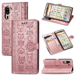 Embossing Dog Paw Kitten and Puppy Leather Wallet Case for Sharp Simple Sumaho5 - Rose Gold