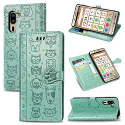 Embossing Dog Paw Kitten and Puppy Leather Wallet Case for Sharp Simple Sumaho5 - Green